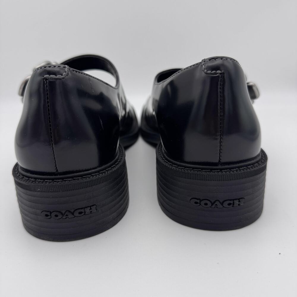 Coach Tea Rose Mary Jane Flats Womens size 7.5 Patent Leather Black Buckle Shoes - Picture 12 of 13
